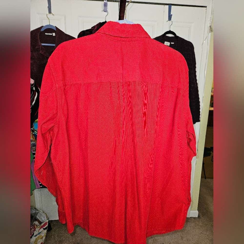 #131 Marsh Landing II Blues- Red Corduroy Snap Closure Top- Sz.1X - Picture 5 of 6
